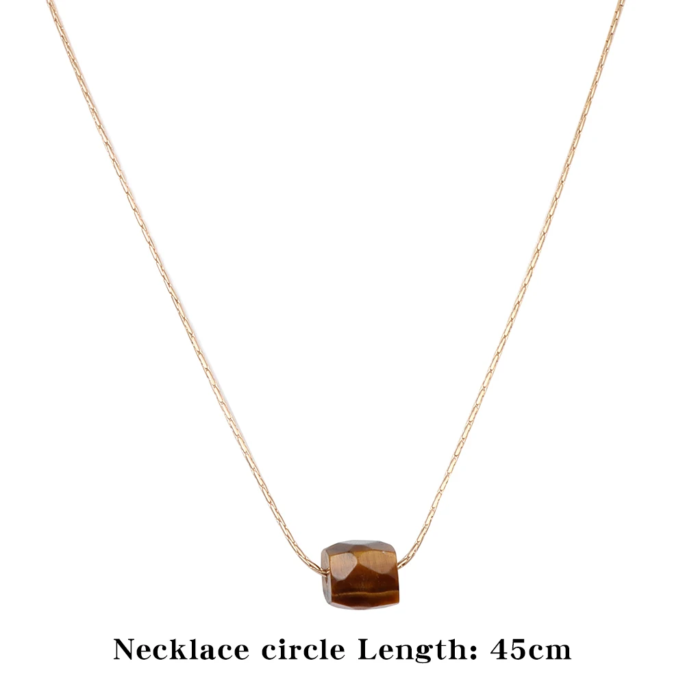 Natural Faceted Cube Beads Pendant Neckalce Square Raw Mineral  Stone Pendant Gold Color Adjustable Chain Neckalce for Women Men