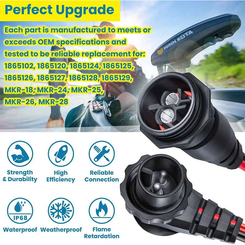 1865128 MKR-26 Trolling Motor Plug & Receptacle for Minn Kota Freshwater and Saltwater Marine Battery Accessory 12V 24V 36V 48V