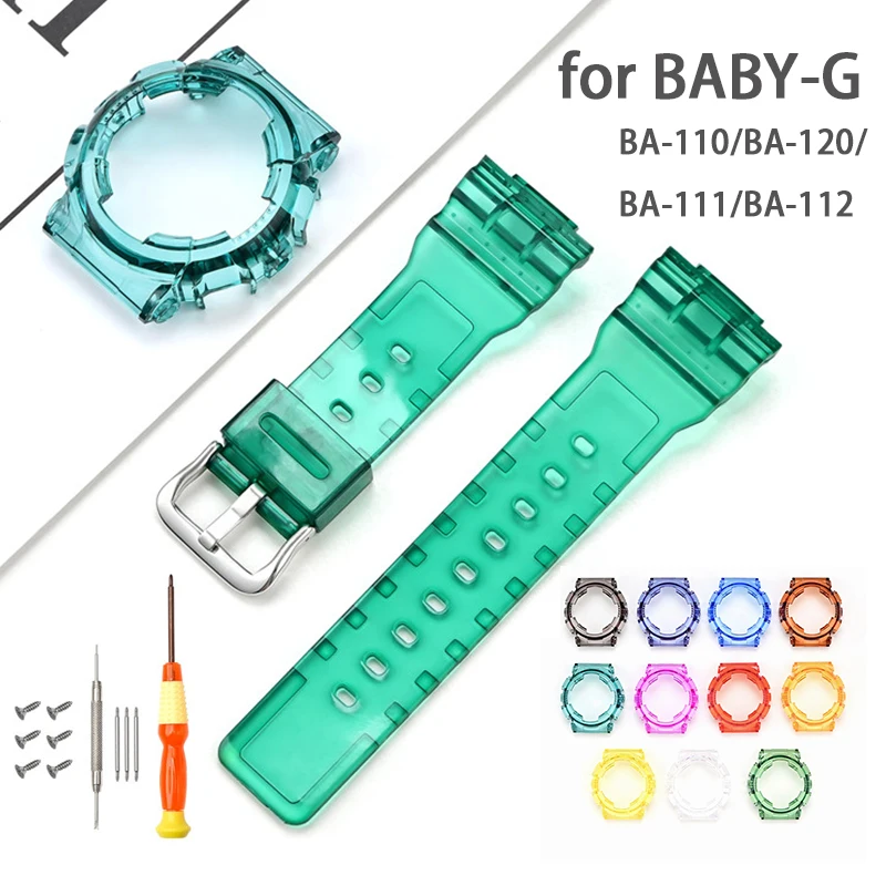 for Casio BABY-G BA-110 BA-120 BA-125 BA-130 BA-111 BA-112 Transparent TPU Resin Case Strap Men Women Sport Bracelet Band Shell