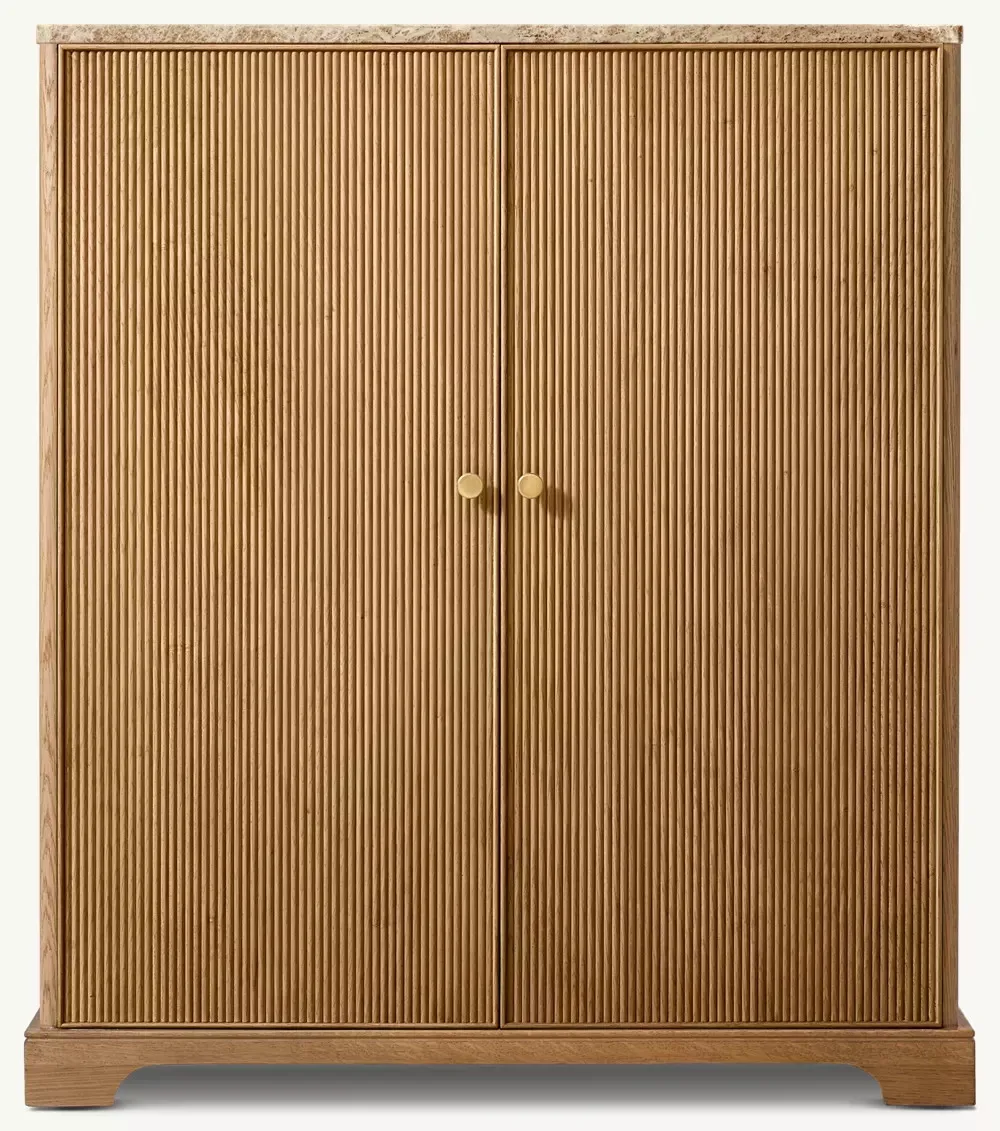 RH Marble Countertop Vertical Pattern White Oak Double-door Wine Cabinet