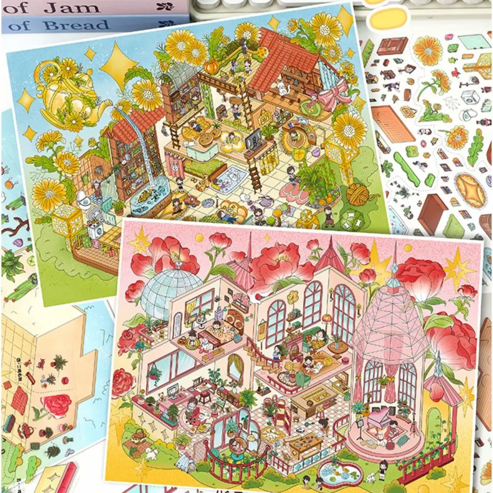 3D Miniature Landscapes Stickers Collection PET 2 Themes DIY Cabin Scene Sticker Removable Waterproof 3D Landscape Sticker
