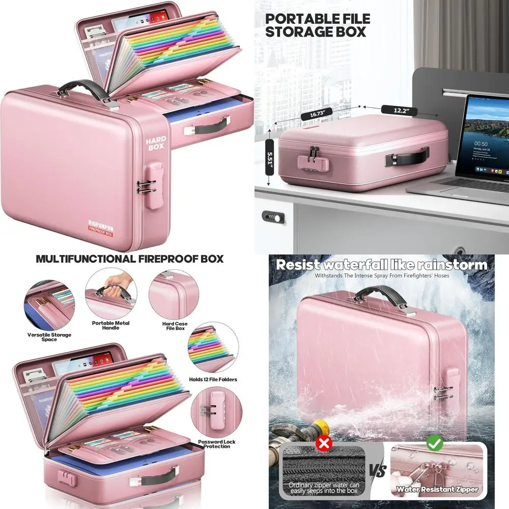 

Портативный водонепроницаемый кейс для документов с замком, прочный, для безопасного хранения важных бумаг и ценных вещей (розовый, 16x12x5)