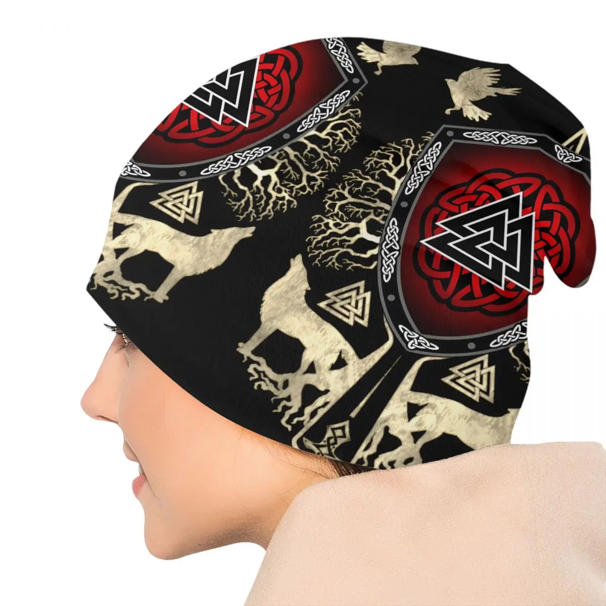 مخصص لطيف Vegvisir Valknut بونيه القبعات متماسكة قبعة للرجال النساء شتاء دافئ غامض Skullies Beanies قبعات #5