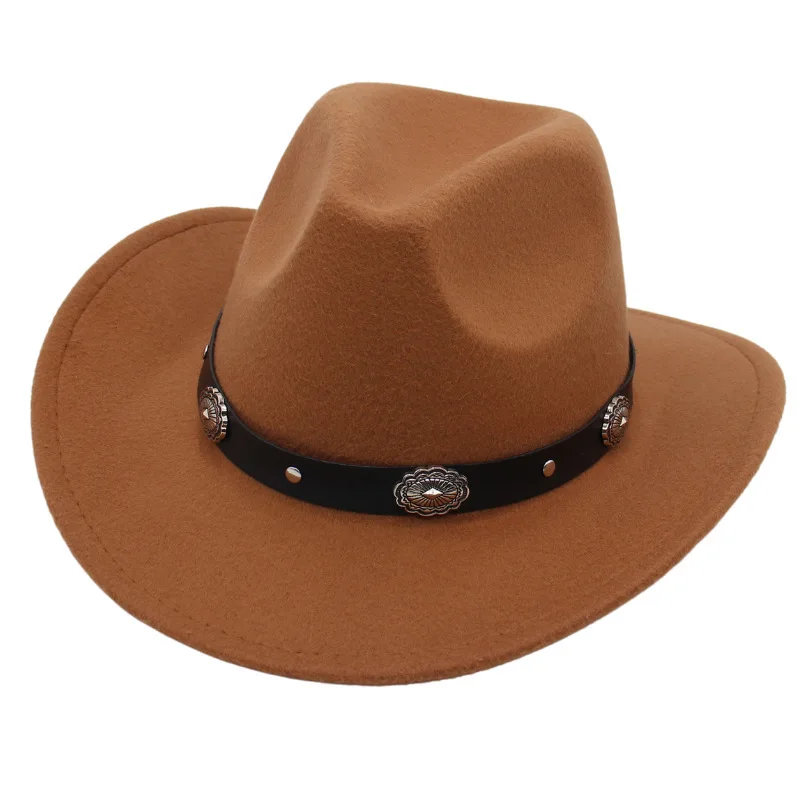 

Western Cowboy Hat Dance Troupe Fedora Hat Men's And Women's Curling Top Hat Felt Cap European And American Woolen Hat Wholesale