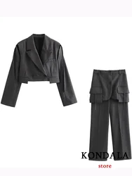 KONDALA-traje informal a rayas negras para mujer, Blazer con cuello en V y un solo botón, Pantalones rectos sueltos, conjunto de oficina a la moda, Otoño, 2023