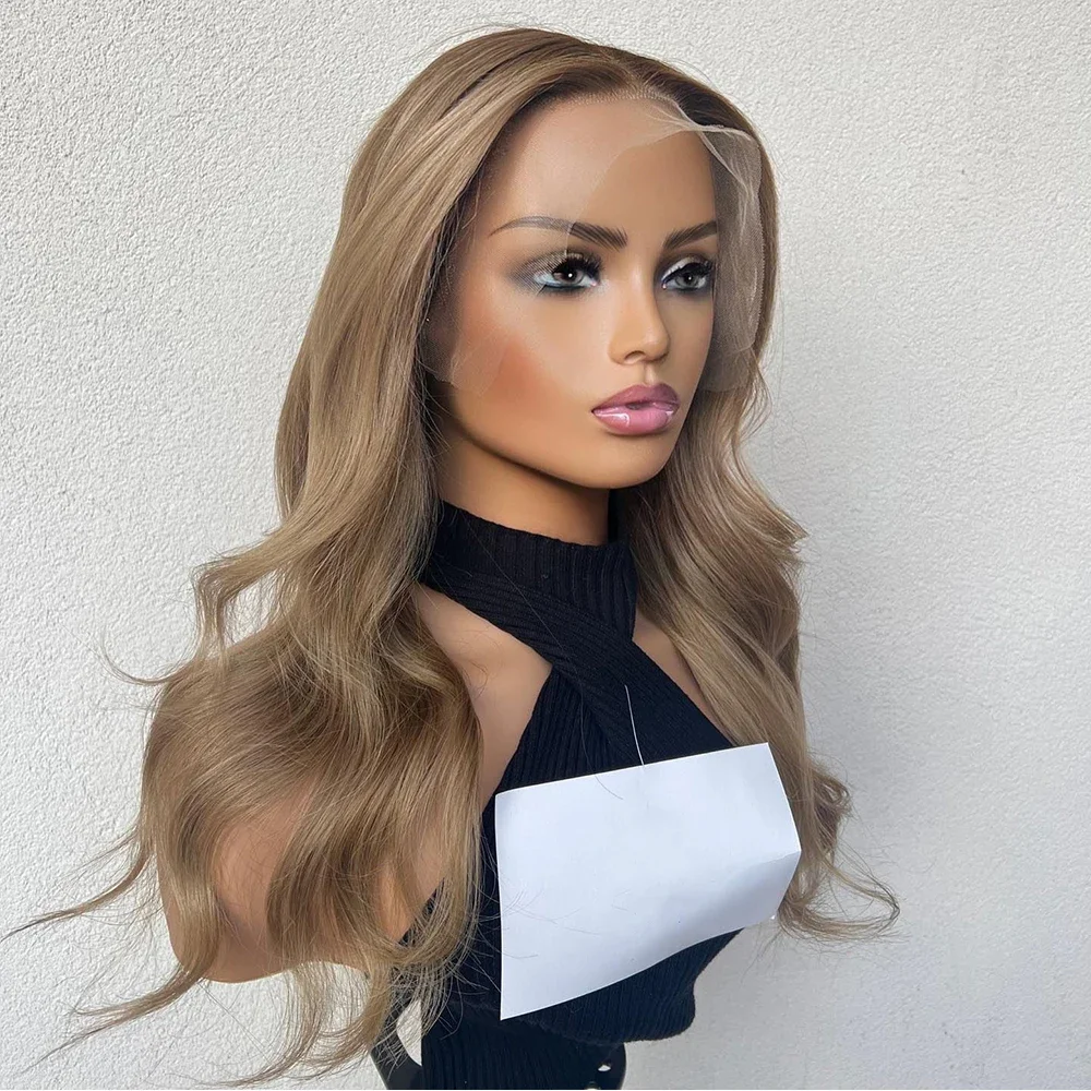 180Density Brown Long 24inch Wave Preplucked 5x5 Silk Base Jewish Human Hair Wig With Baby Hair HD Lace European Hair