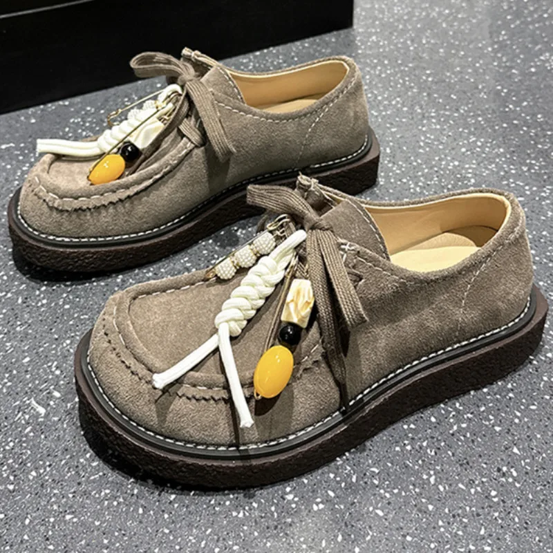 

Women's Thick Bottom Shoes Spring 2025 New Style Retro British Style Flats Vintage JK Leather Shoes Sweet Style