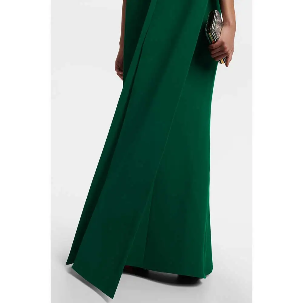 YUMDAI Green Elegant Long Cape Evening Gown Saudi Arabian Women Formal Ball Dress And Floor Style Special Occasion Crepe Dress