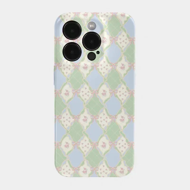 

Blue and Blue Splicing Bow Grid Pattern Case for IPhone 16E 15 14 13 Pro Max 12 Mini 11 Pro 16 Plus Shockproof Ultra Thin Cover