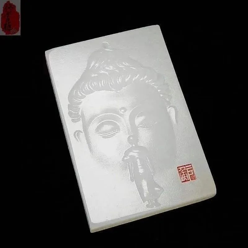Natural White Jade Hand-carved Buddha Pendant Fashion Boutique Jewelry Men and Women Models Buddha In The Heart Necklace Gift