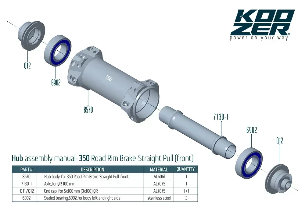 عجلات دراجة الطريق Koozer 350 HGR XDR MSR - محور سقاطة 40T، تصميم على شكل حرف V لسحب مستقيم لدراجات الطريق/المدينة 10/11/12S