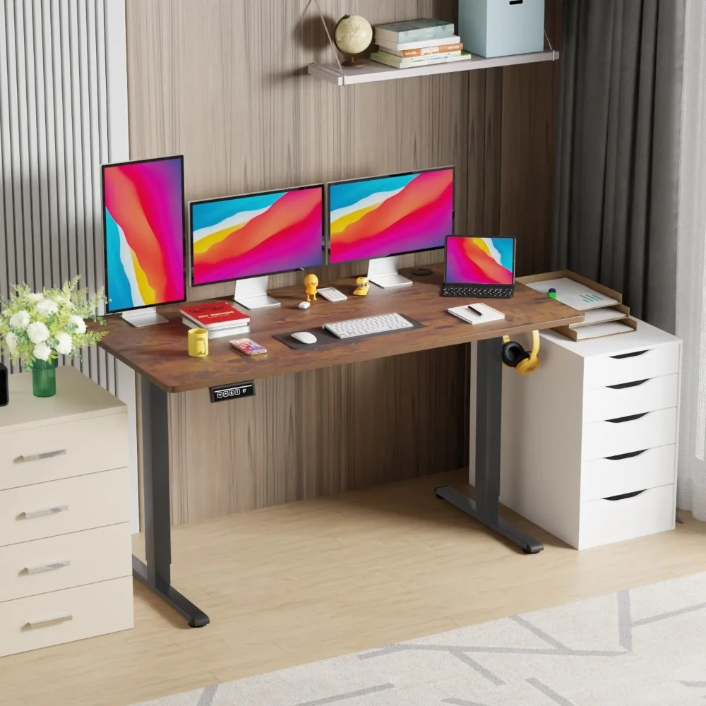 55 Inch Electric Standing Desk Computer Desk with Large Space and Headphone Holder Office Desk with Electric Lifting and 2