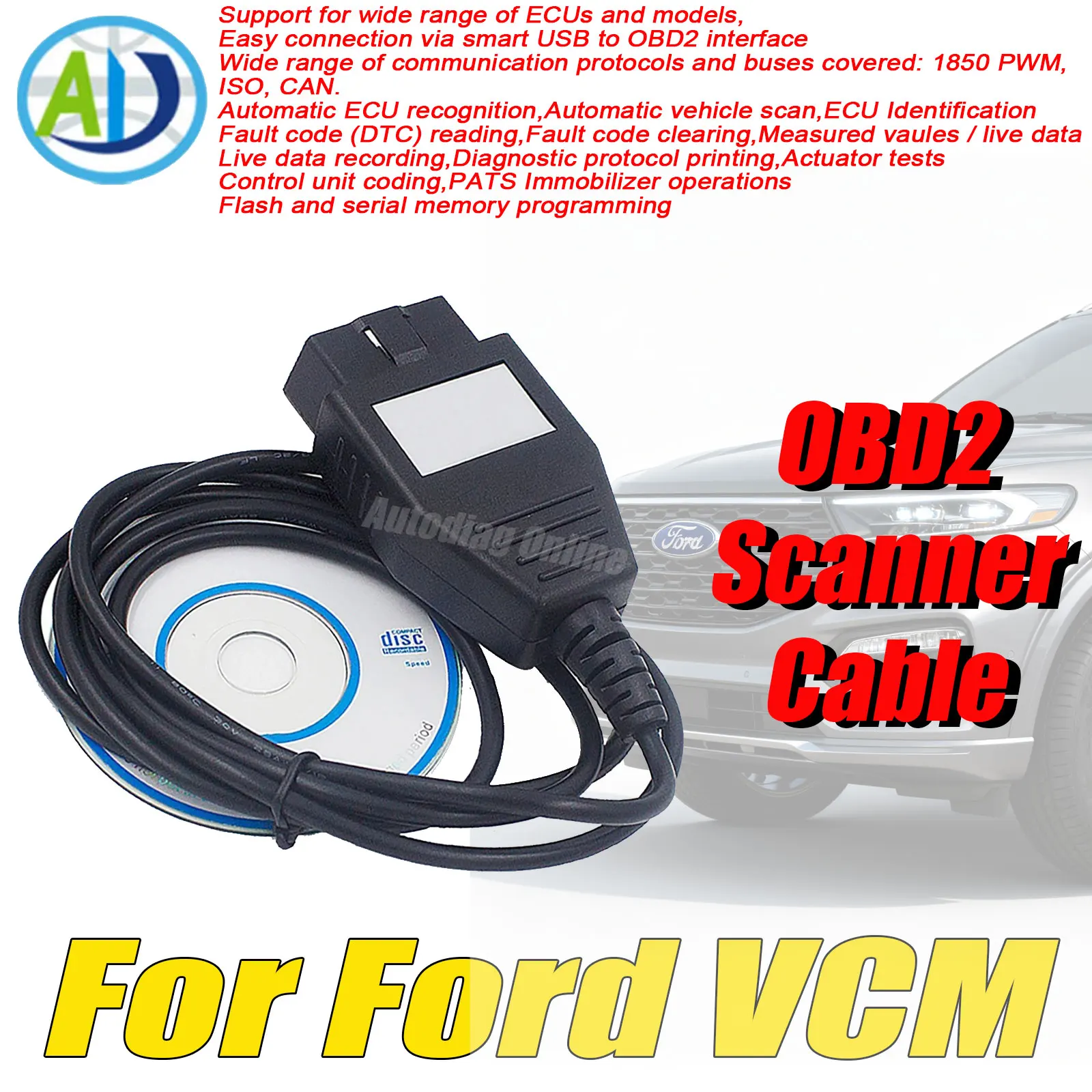 

Для Ford VCM с драйвером OBD2 считыватель автомобильных кодов для Focom для Ford/Mazda 1996-2010, автомобильный диагностический сканер, диагностический инструмент OBDII