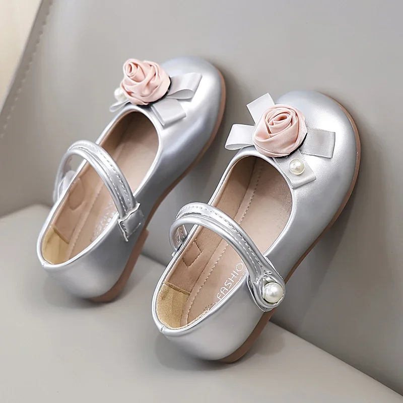 2025 Spring Children Leather Shoes for Girls New Fashion Korean Style Princess Sweet Non-slip Cat Walk Versatile Chic Dress Shoe