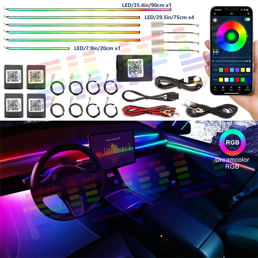 

Symphony 18 в 1, окружающее освещение для автомобильных аксессуаров, интерьерная RGB неоновая полоса, полноцветное украшение, комплект атмосферного освещения с помощью приложения