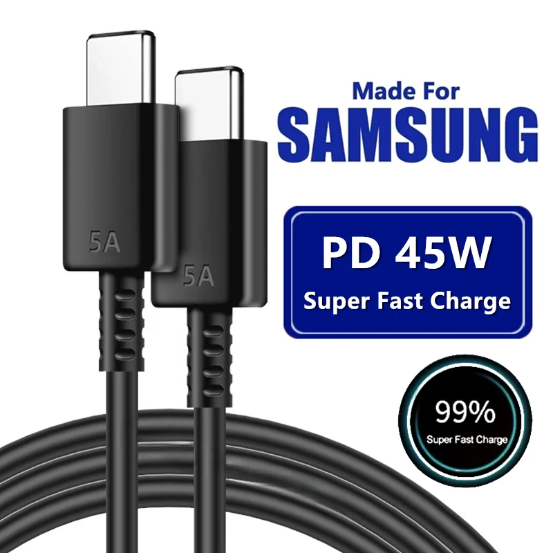 5A PD 45W Dual USB C Super Fast Charge Cable for Samsung S22 S23 S24 Plus Note 20 Ultra A53 A54 A55 Quick Charging Data Cable 2m