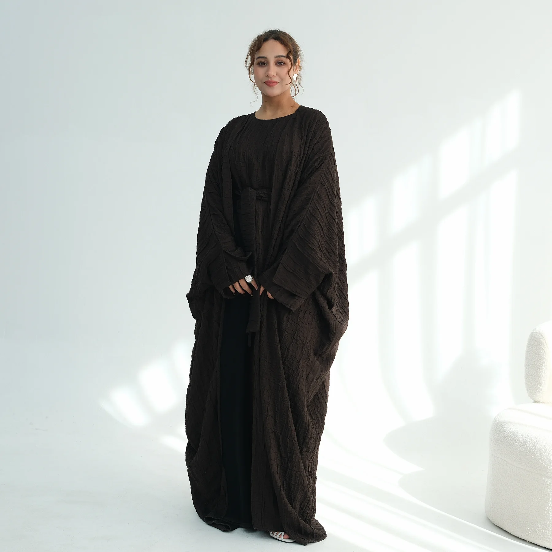 

Новый жаккардовый кардиган с пузырьками, открытая Абая, Дубай, кафтан, женское мусульманское платье, кимоно для Ид, Джалабия, Рамадан, исламская одежда, кафтан Kebaya