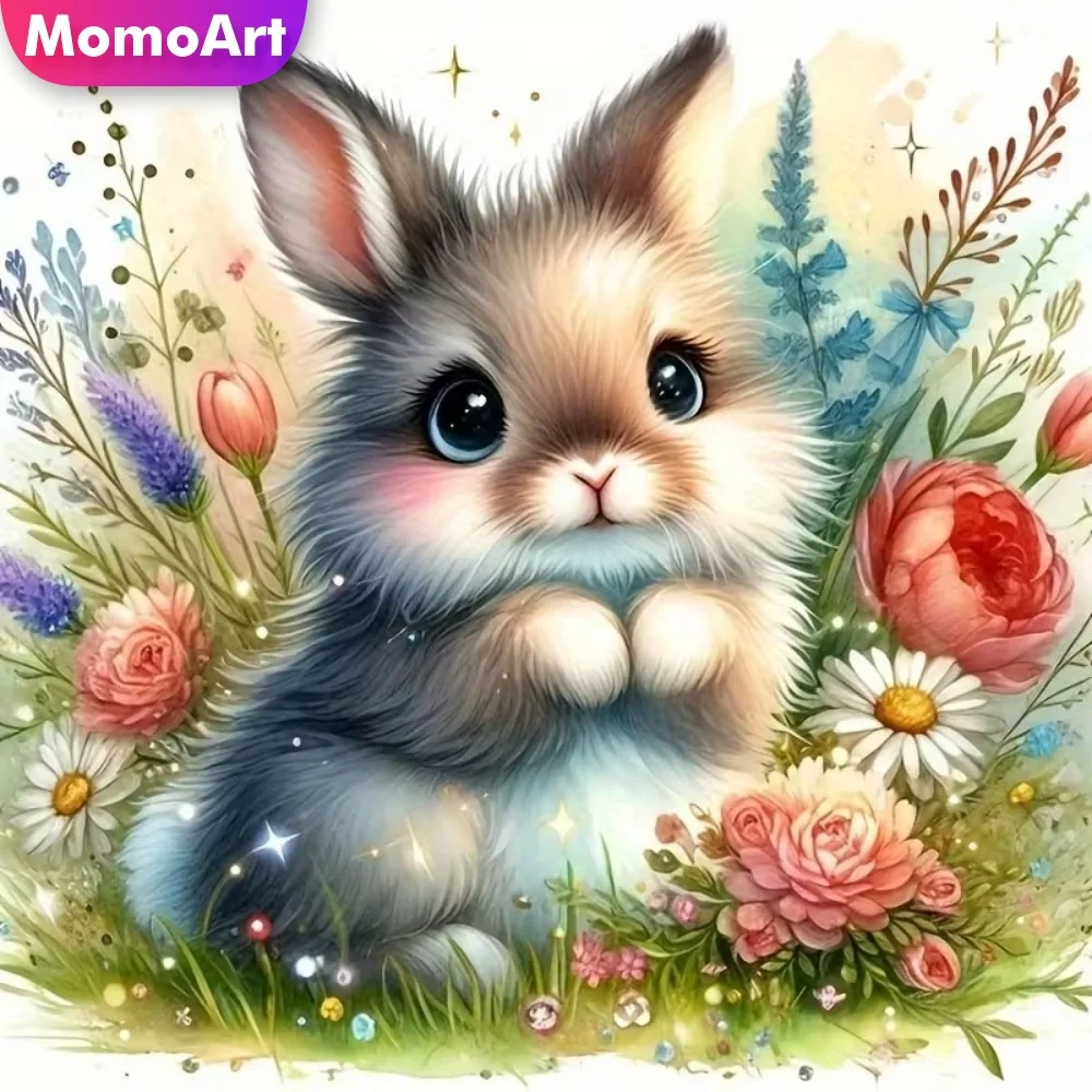 

Momoart Diamond Painting Rabbit Animal DIY Diamond Mosaic Cartoon Pattern for Adults Beginners Home Living Room Art Craft