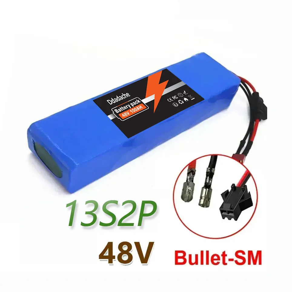 13S2P 48V 100Ah lithium-ionbatterij met 250W 350W 500W 750W 1000W BMS en een gratis 48V/54,6V-oplader