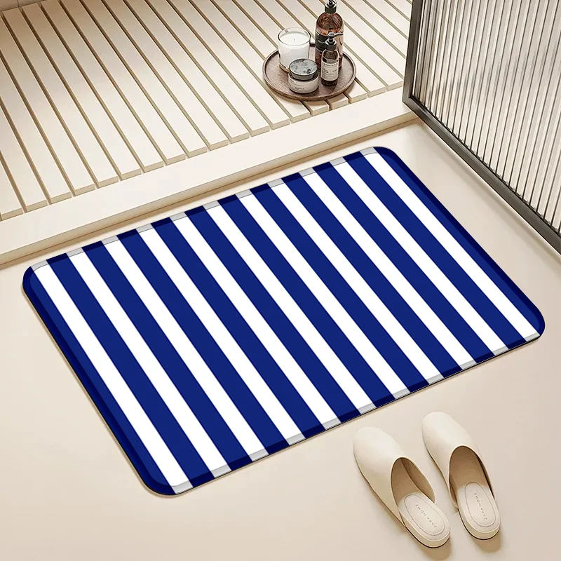 

Navy White Stripe Door Mat Non-Slip Absorbent Floor Rug for Home Entrance Bathroom Kitchen Decor