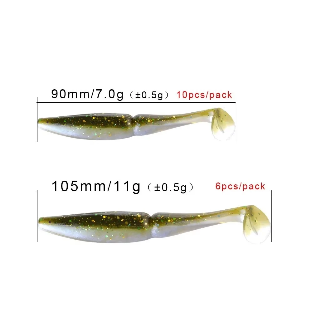 NGB 9cm/10.5cm Silicone Bait T Tail Worm Soft Fishing Lure 6-10pcs Jigging Shad Artificial Fishing Bait For Bass Wobblers