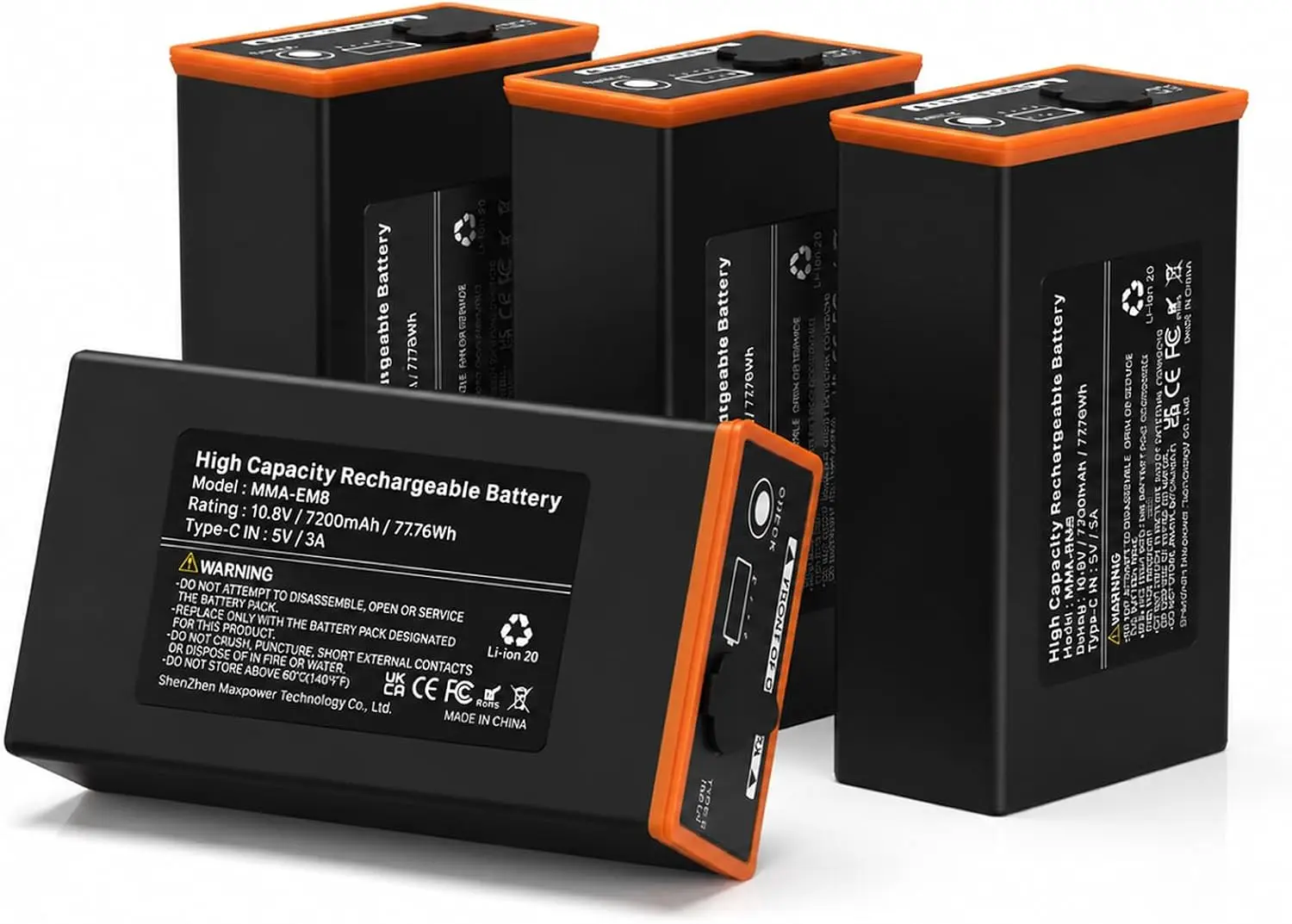 Rechargeable 7200mAh Lithium-Ion Battery Pack (4-Pack) for Edge Series Cellular Trail Cameras, High Capacity, Compatible with Edge, Edge PRO, Edge 2, Edge 2 PRO, Edge 3/3 Pro, Edge 4/4 Pro