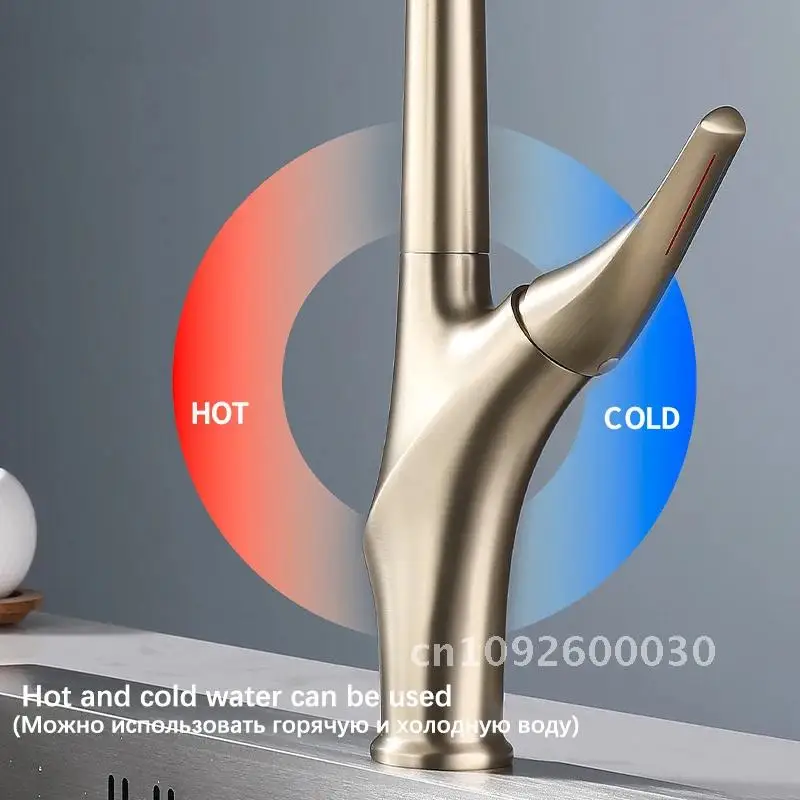 Brushed Gold Pull Out Kitchen Faucet Rotatable Cold Hot Taps Mounted Mixer Faucets Kitchen Handle Water Sink Single Deck