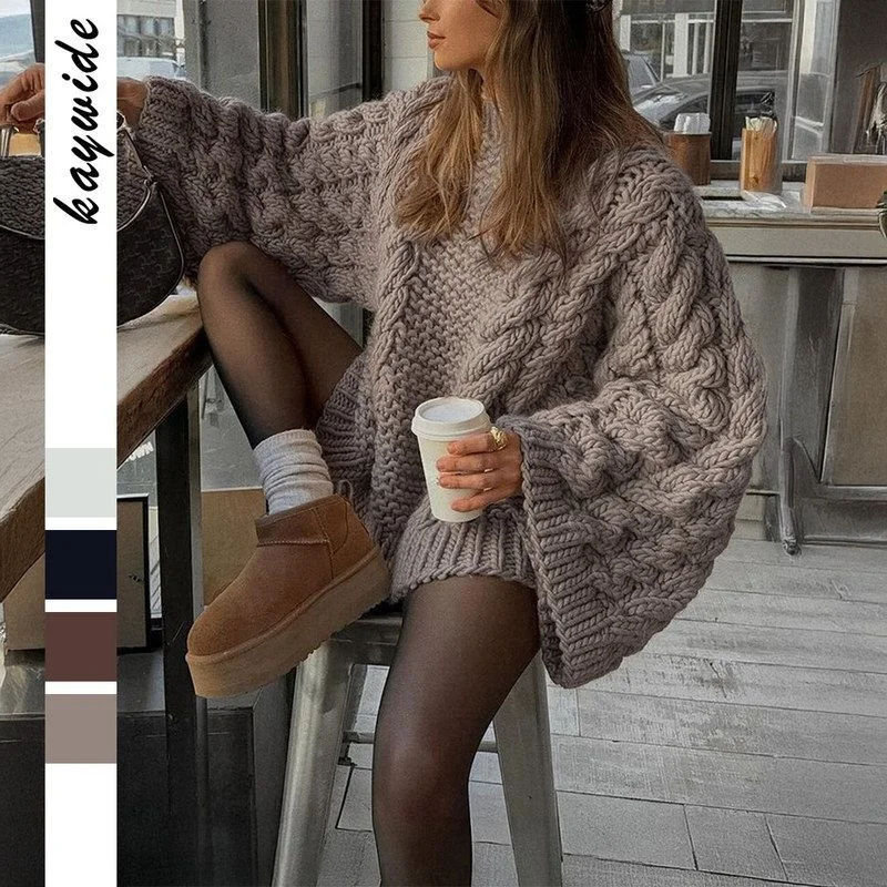 

DiYun Casual Knitted Long Sve Sweater Coat Women's Autumn Winter Independent Station Cross-Border Leisure Holiday Faion