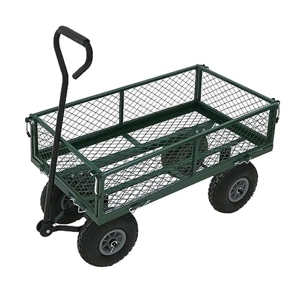 

Steel Mesh Gardening Trolley Cart 880lb Load Capacity 10" Wheels Removable Sides Trailer Bed Converts to flat-bed 37.4" x 19.09"