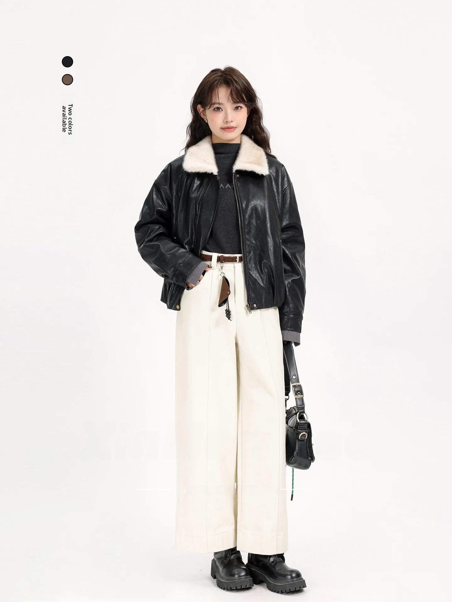 

Korean Sle Faux Fur Collar ort Biker Jaet Women's Warmth Padded Leather Coat Bla Vintage Splicing Winter Outerwear