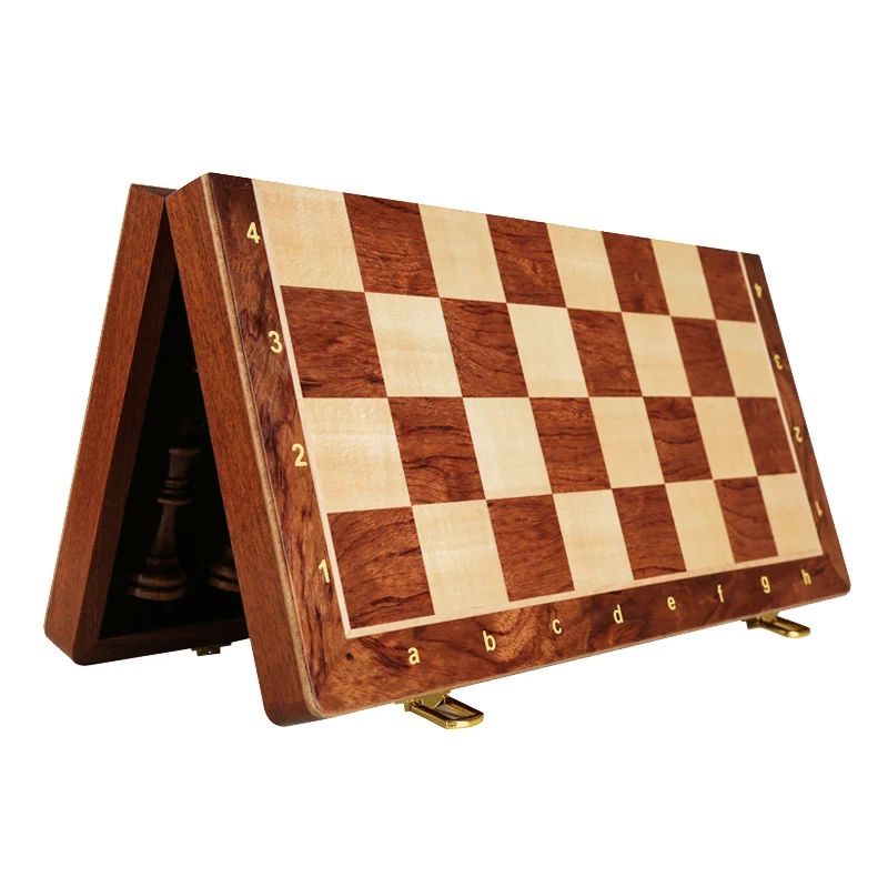 Wooden Folding Chess Set for Adults and Children, Traditional Classic Pieces, Chessboard Toys, Board Games, 2 Extra Queens, High