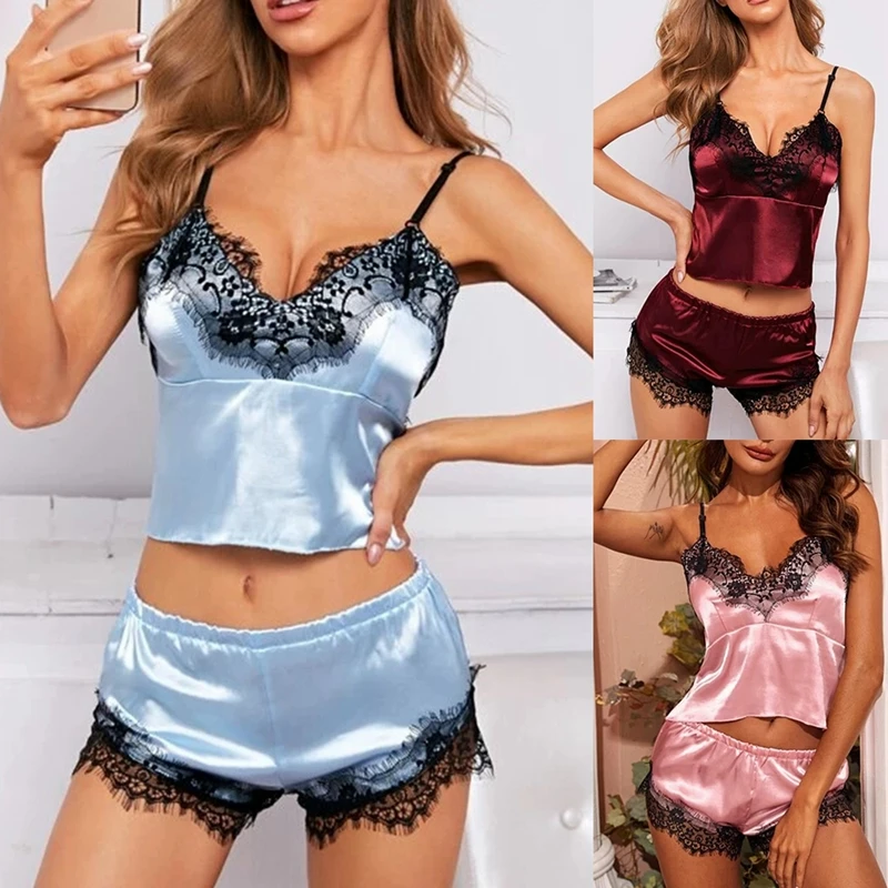 Lencería Sexy Porno picardías, ropa de dormir erótica, camisón de satén tentación a la moda, conjunto de pantalones de pijama Sexy, conjunto de ropa de dormir de seda