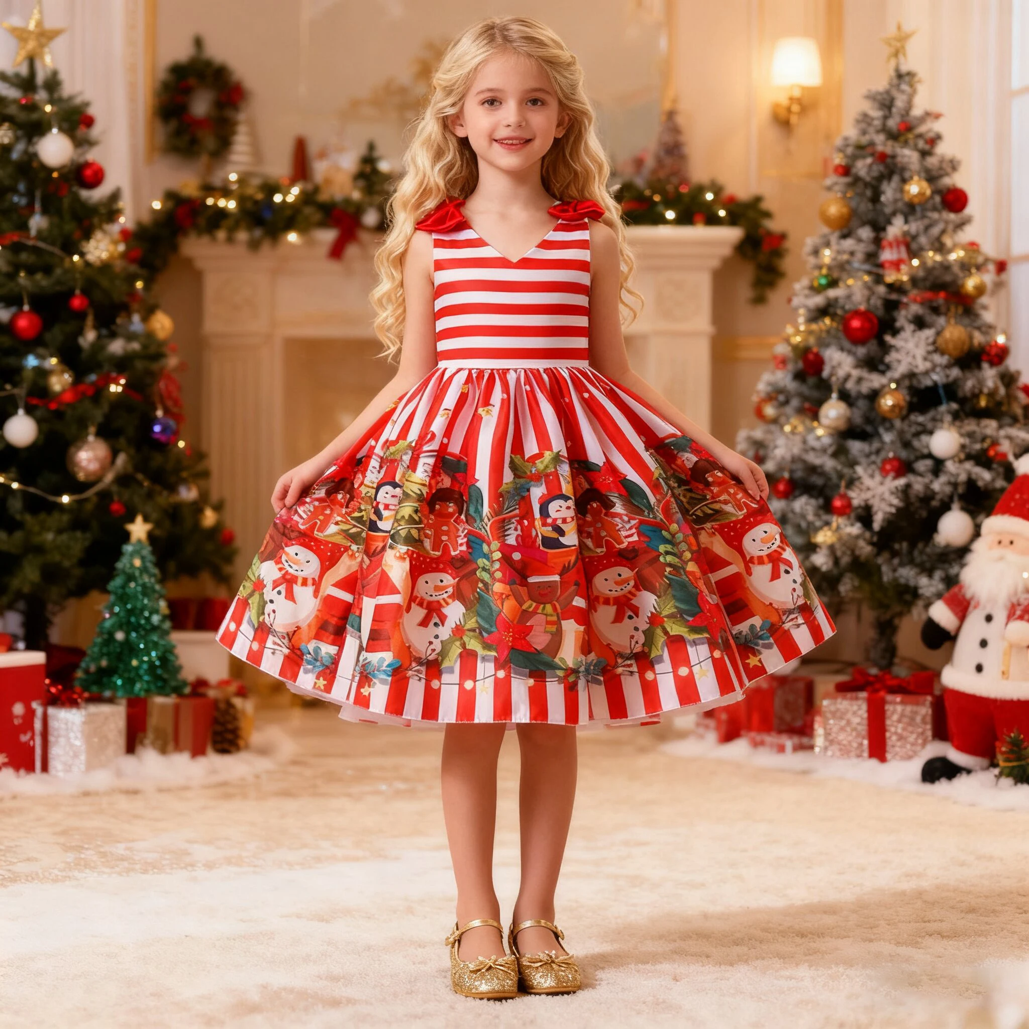 

Stripe Christmas Party Girls Dress Snowman Santa Claus Birthday Wedding Princess Dresses Girl Performance Evening Prom Costumes