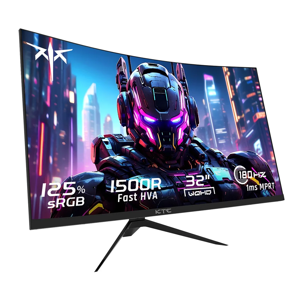 شاشة ألعاب KTC H32S17 مقاس 32 بوصة 2560x1440 QHD 180 هرتز HVA منحنية 1500R 300cd/m2 سطوع، 125% sRGB، 1 مللي ثانية (MPRT) وقت الاستجابة