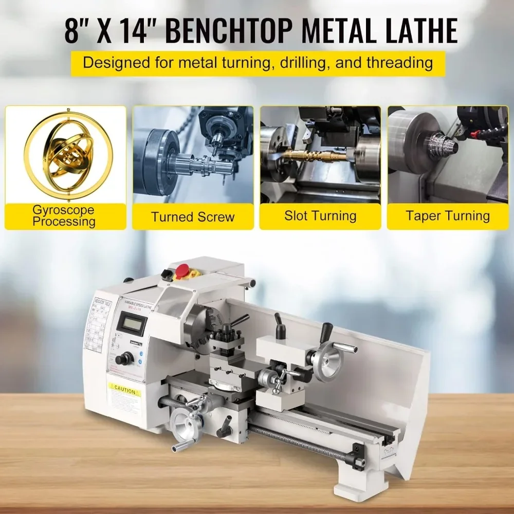 

B Mini Metal Lathe 8"x14" Lathe Machine 2250 PRM Variable Speed Change Precision Mini lathe 600W Metal Working