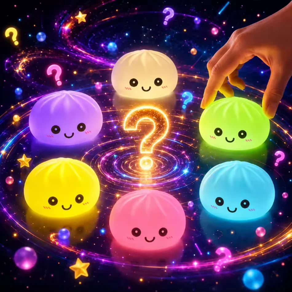 New Healing Silicone Dumpling Night Light, Pressable 6-Color Gradient LED Light, Office Desktop Stress Relief Gadget