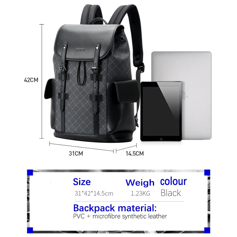 BOPAI Unisex Slim Genuine Leather Laptop Backpack Men for 15-15.6 inch Business Smart Professional Lightweight Backpack Office C