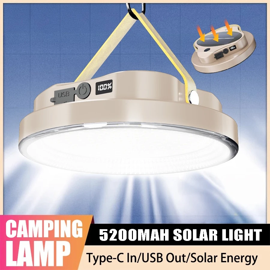 

5200MAH Solar LED Camping Lights USB Charger Tent Lanterns for Outdoor Fishing BBQ Lighting Emergency Lights with hanging hooks