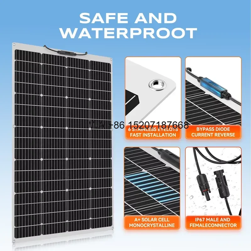 Wmwmnu US EU Stock 200W Flexible Solar Panel Mono for Car Boat Home Solar Charge 12V Waterproof