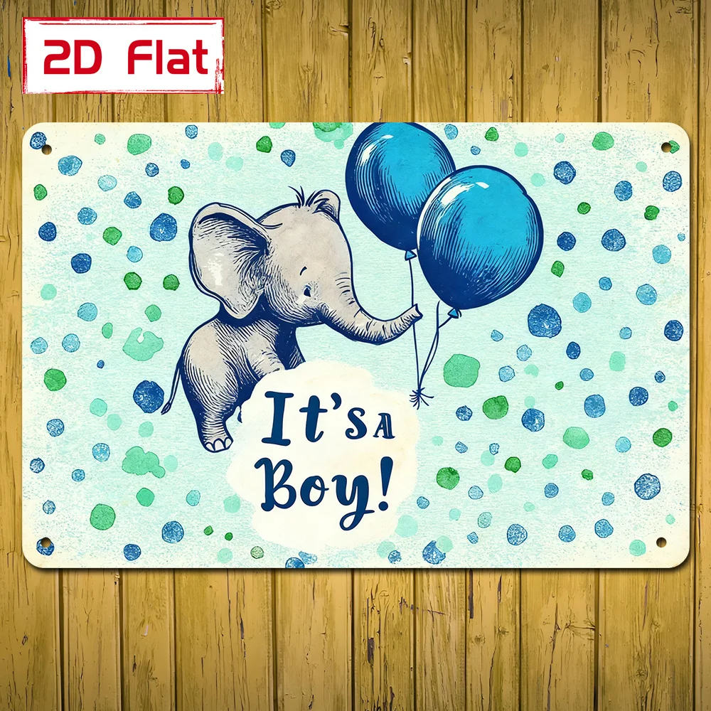 2D/Flat,1pc, Cartoon Elephant Holding a Blue Balloon with the Text 