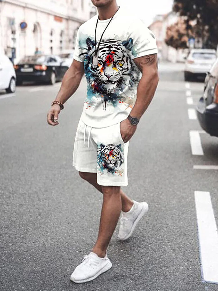 2024 nuevo traje de hombre Casual callejero de manga corta para hombre camiseta verano al aire libre pantalones cortos holgados cómodos estampado 3D