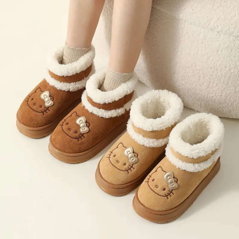 Anime Cartoon Hello Kitty Cute Pompon Fourrure Bottes de neige chaudes, Chaussures moelleuses, Cadeau de Noël, Cadeau d'anniversaire, Hiver, Nouveau, 2024