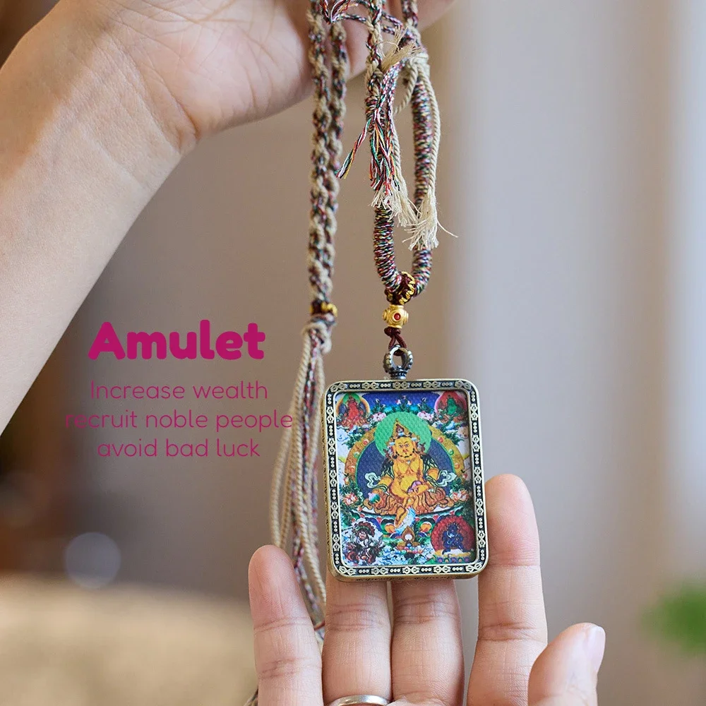 Tangka Gawu Box Pendant/Tibetan-style Hand-painted Five-way God of Wealth Good Luck Pendant Necklace /Male and Female Amulet