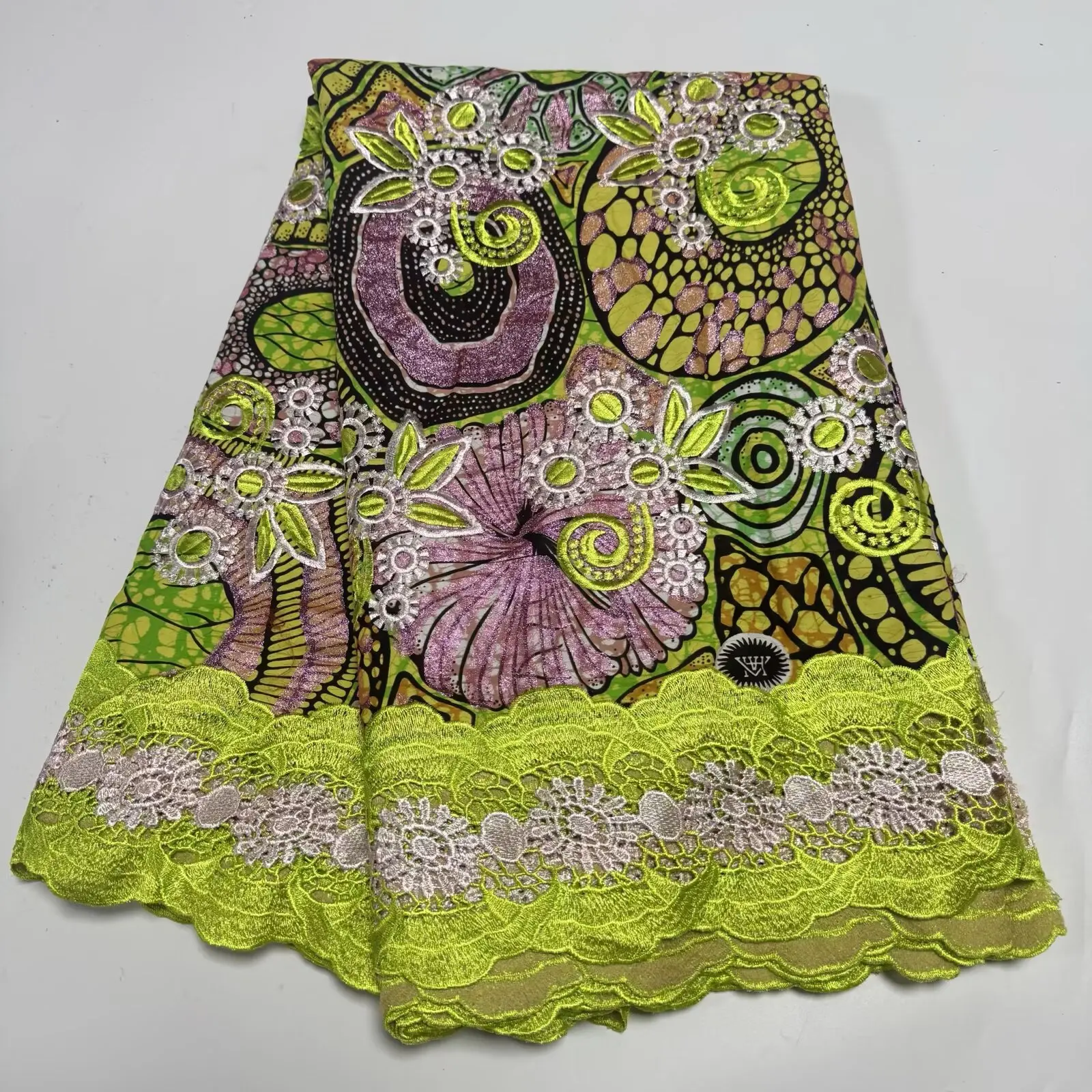 

6 Yards African Gold powder Wax Brocade Lace Fabric New 100% Cotton Ankara Wax Satin Print Lace Fabric For Woman Dresses 19A05