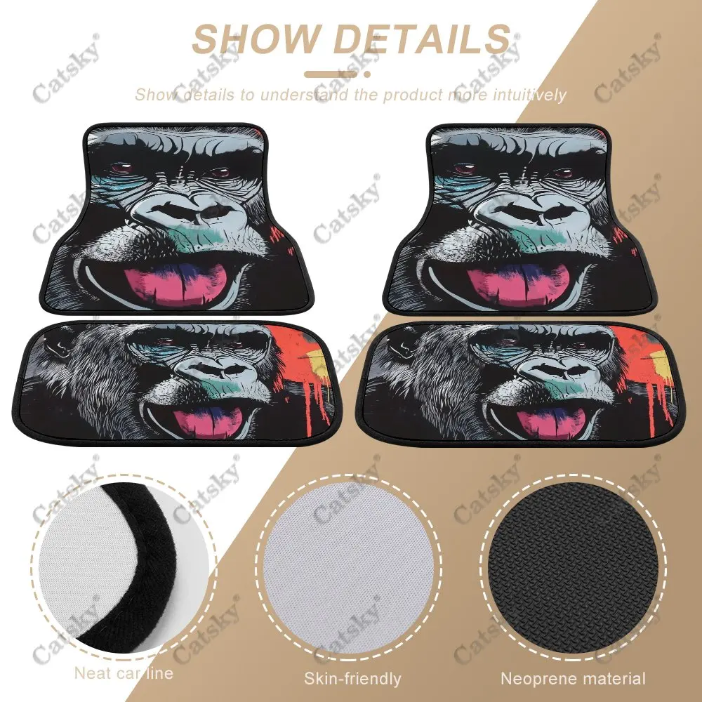 Gorilla with Mouth Open Car Floor Mats 4-piece Front Rear Carpet Stain-resistant Complete Set Suitable for SUV Truck Interior