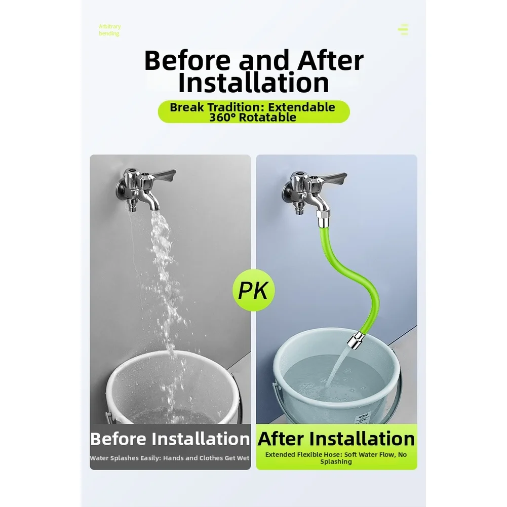 Faucet Water Extension Extender 360 Degree Extension Tube Adapter Adjustable Bent Faucet Bendable Hose