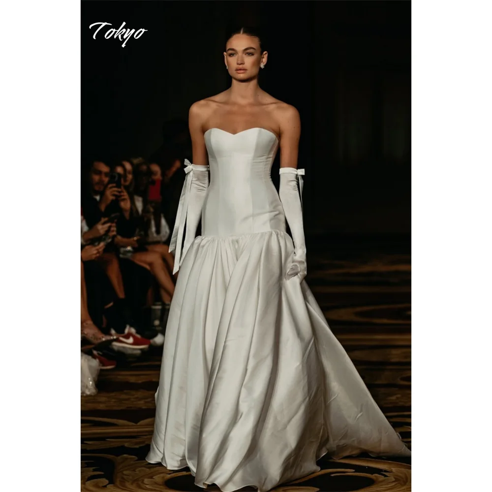 Tóquio personalizado branco querida pescoço vestidos de casamento mangas destacáveis voltar zip vestido de noiva a linha tribunal trem vestido de casamento