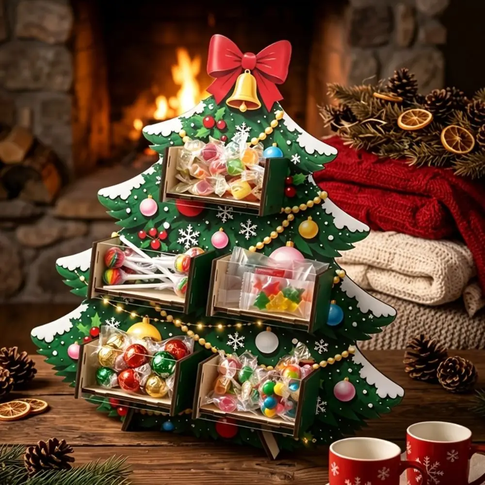 Atmosphere Xmas Tree Christmas Candy Display Rack Santa Claus Snowflake Storage Rack Wooden Decoration Desktop Ornament Gift