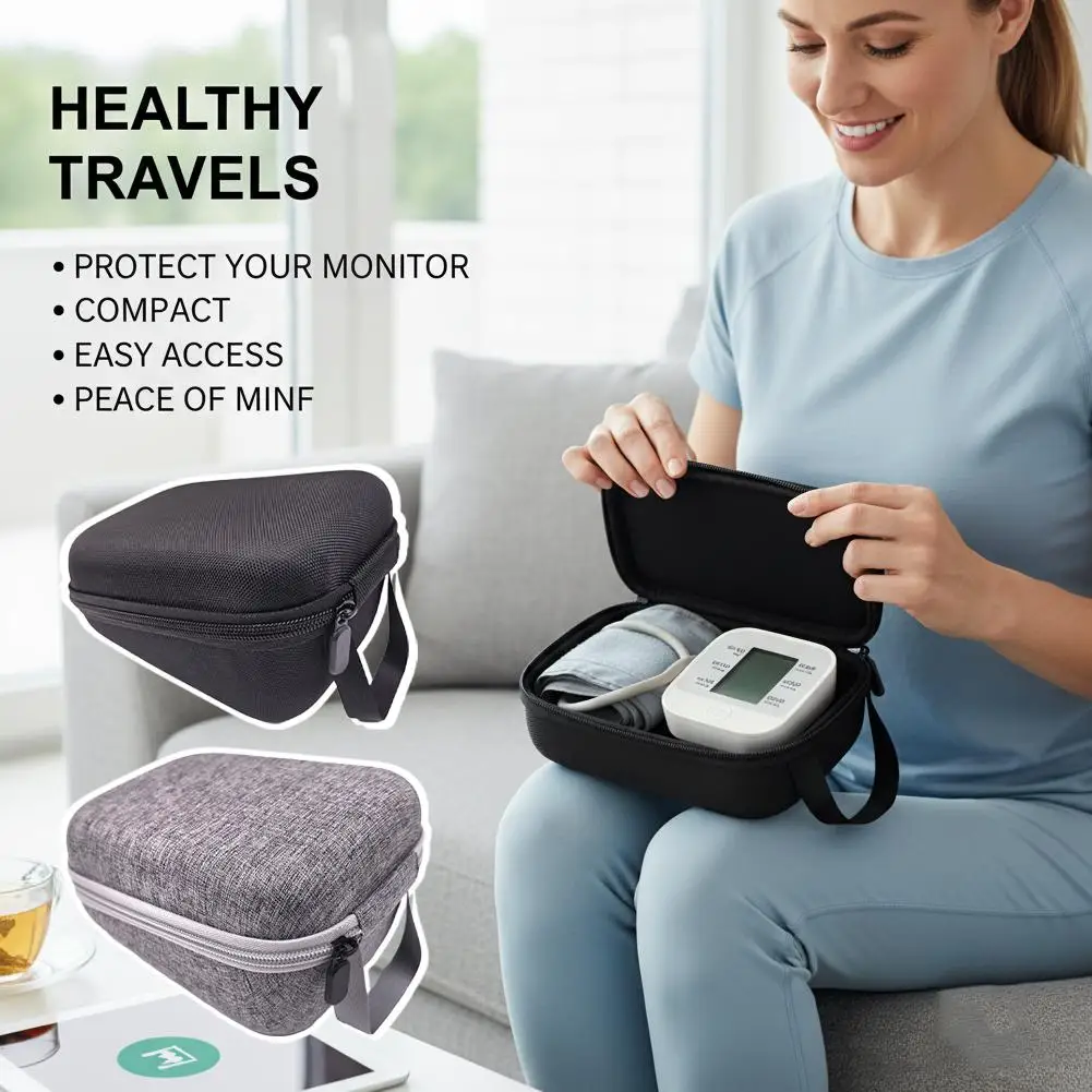 Blood Pressure Monitor Storage Bag Portable Hard Case Pouch Organizer Zipper Storage Bag Reasonable Layout High Capacity