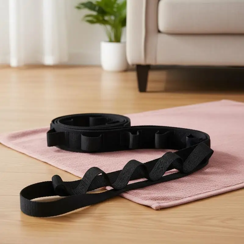 Adjustable Yoga Stretching Strap Non Elastic Multi Loops Assist Band for Senior Gentle Fitness Exercise 1Pcs